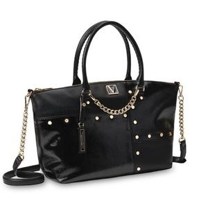 VS BLK Slouchy Satchel Gold Studs Removable Strap, New